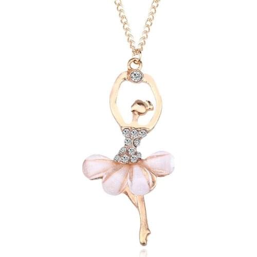 Cute Girls Crystal Ballet Girl Choker Necklace Women Fashion Gold Color Dancing Girl Pendant Necklace Female Jewelry Party Gift