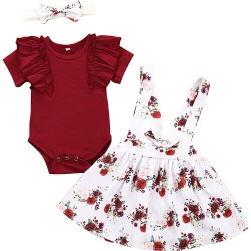 Fashion Set Baby Girl Newborn Infant child Clothes Romper Tops+Floral skirt+Headband Toddler Clothing Kids Outfits children Suit