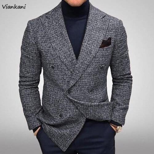 Mens Suit Jacket 2021 Autumn Clothing Plaid Business Casual Blazer Male Spring Fashion Slim Fit Formal Single-breasted Jackets