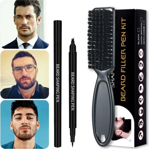 Beard Filling Pen Kit Effectively Cover Beard Shadows Brush Beard Enhancer Tools Waterproof Black Beard Pencil Patchy AreasTSLM1