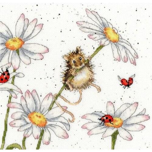 Customized Needlepoint Daisy Mouse Counted Cross Stitch Embroidery Kits with 100% Cotton Flosses & Free Shipping for Wall Decor