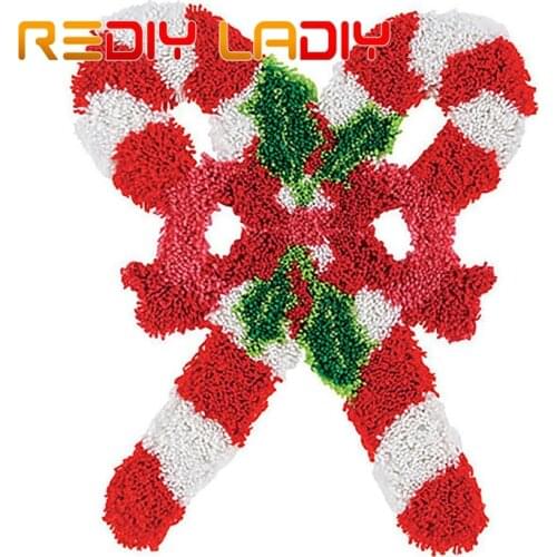 Latch Hook Rug Kits Christmas Candy Canes Crocheting Carpet Rug 100% Acrylic Yarn Cushion Mat Carpet New Year Decor Art & Crafts