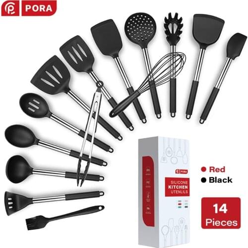11/14Pcs Silicone Kitchen Cooking Tool Set Black Red Kitchen Utensils Silicone Set Spoon Kitchenware Cooking Spatula Utensils