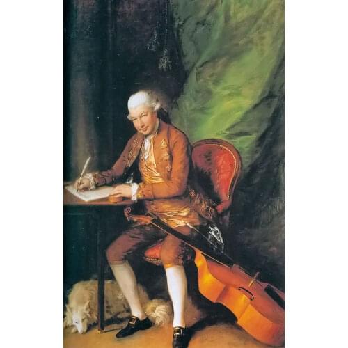 Classic Portrait Wall Art Pictures Oil Painting on Canvas for Home Decor Composer with Cello Dog by Thomas Gainsborough Handmade
