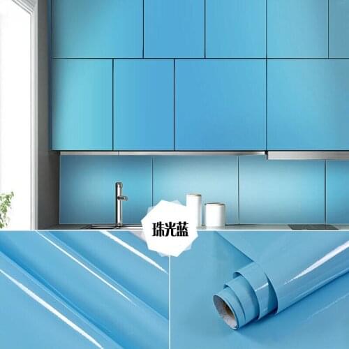 Sky Blue Shiny Renovation Peel & Stick Film Waterproof Oil-proof Wall Stikers Self-Adhesive Wallpaper for Kitchen Cabinets Decal