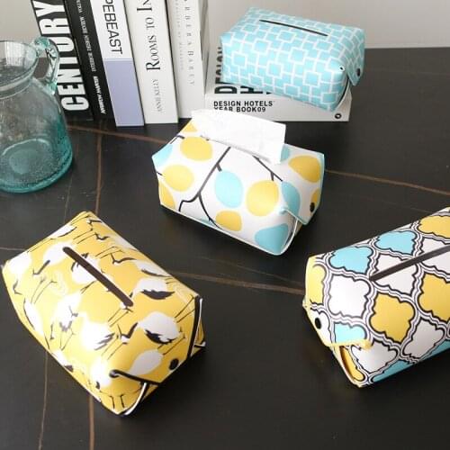 European Style Tissue Case Boxes PU Leather Foldable Pumping Paper Handkerchief Storage Box Organizer