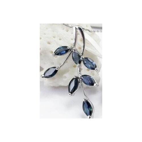 Natural dark blue sapphire gem pendant S925 silver Natural gemstone Pendant Necklace trendy Elegant leaves women party jewelry