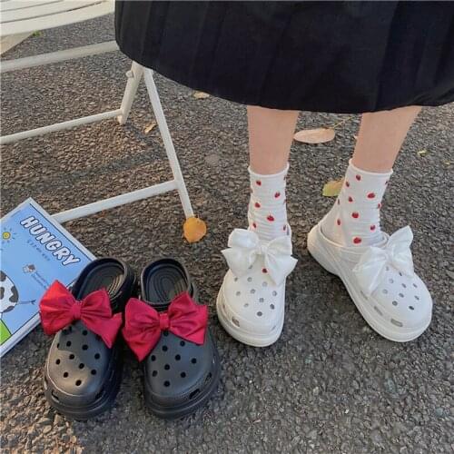 Baotou high-heeled sandals and slippers for womens outer wear 2021 summer new thick-soled hole shoes womens bow beach slippers