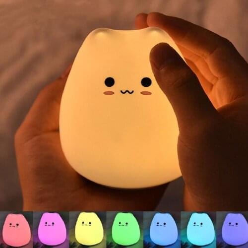 LED Night Lamp Touch Sensor Cat Silicone Animal Light Colorful Child Holiday Gift Sleepping Creative Bedroom Desktop Decor Lamp