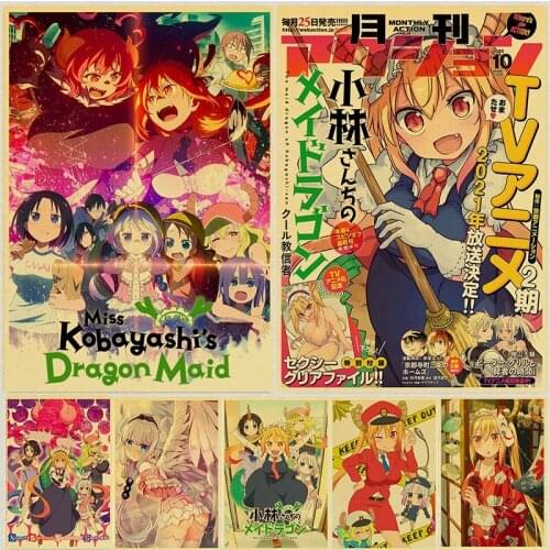 Japanese Anime Miss Kobayashis Dragon Maid Poster Kraft Paper Prints Art Painting Vintage Posters Home Room Decor Wall Stickers