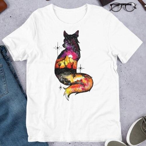 Casual Ladies Basic O-collar Short Sleeved Scandinavian Fox Print Harajuku Top Women T-shirt Women T-shirt Girl,Drop Ship