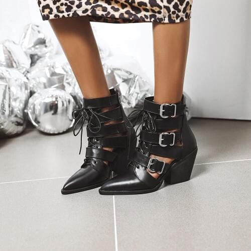 Pointed Spring Autumn Women Shoes Retro High Heel Ankle Boots Female Block Mid Heels Casual Botas Mujer Booties Feminina Size 43