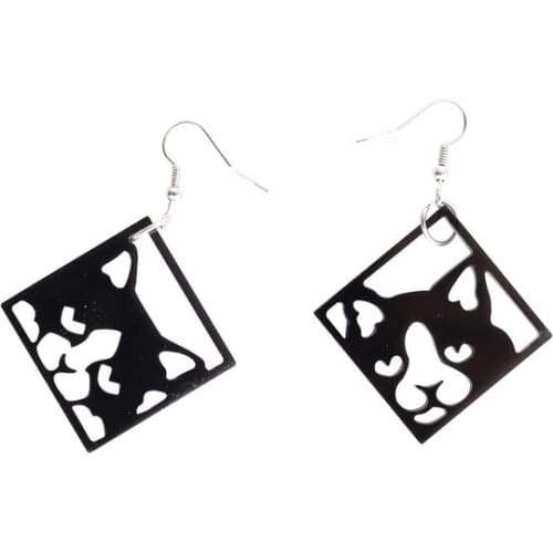 2021 New Black Hollow Square Geometry Cat Earrings for Women Punk Alternative Fashion Statement Cool Aesthetic Earring Jewelry