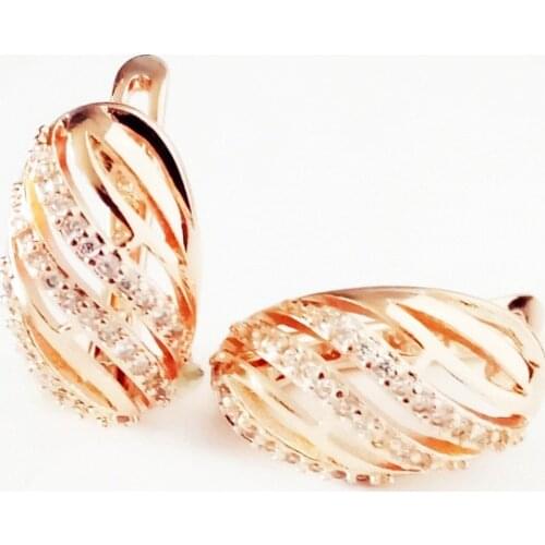 2020 Gold Color Women Earring Luxury 585 Rose Gold Earring Round Stone Cubic Zircon Fashion Korea Earrings