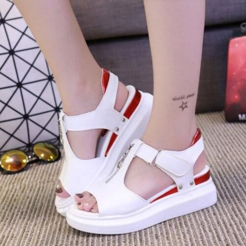 Comemore New Summer Women Sandals Female Student Thick Bottom Casual Womens Shoes Large Size 42 Sports Fish Mouth Wedge Sandals