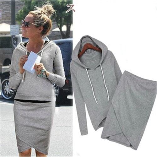 2 piece set women tracksuit skirt and top sets autumn long sleeve hooded casual suit solid fall woman clothes ensemble femme