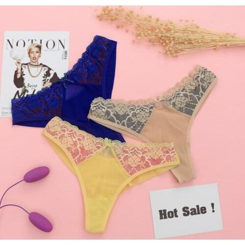 Womens Underwear Seamless Sexy Mesh Lace Low Waist Sexy Temptation Female Thong G String with Bow 1/2/3pcs