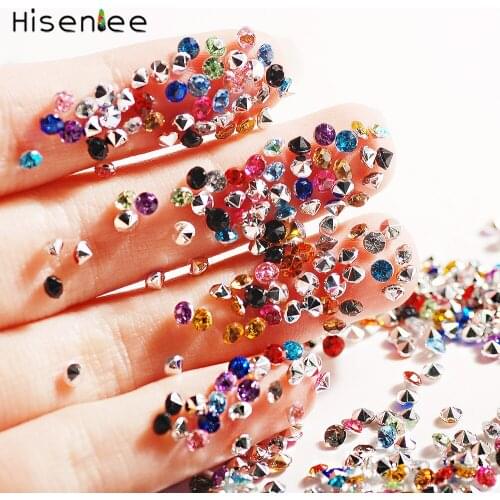 1000pcs/pack 1.5mm Colourful Micro Zircon Nail Art Sharp Bottom Resin Super Shining Rhinestone 3D Nail Art Crystal Decor Design