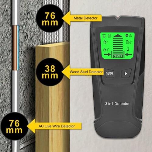 3 In 1 Metal Detector Find Metal Wood Studs Live Wire Detect Wall Scanner Electric Box Finder Wall Detector Metal Wall Tester