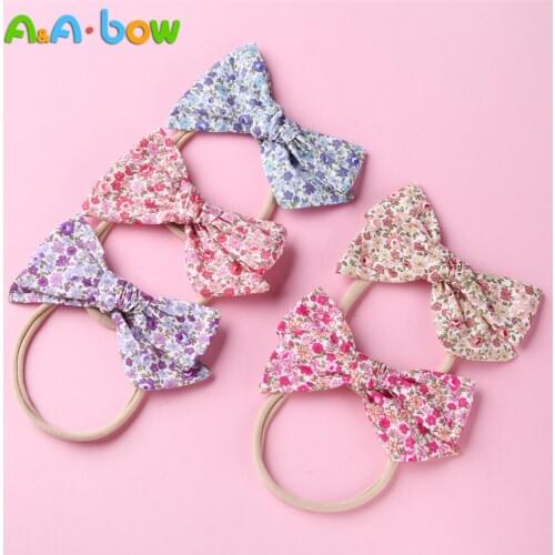 5pcs/lot Print Floral Bow Nylon Headband For Baby Girls, Baby Stretch Headbands Cute Headwear Hair Accessories Head Wrap