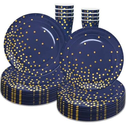 8 Guests Blue Theme Parti Supplies Stamping Golden Cutlery Baby Shower Seabed Party Decor Kids Favor Pirate Theme Parti Tablewar