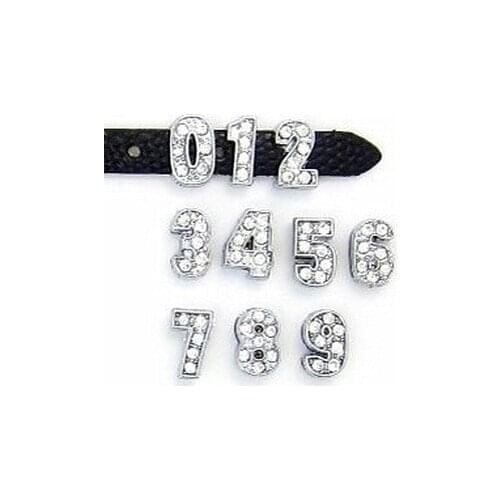 8MM Full Rhinestone Number Slide Charm 20PCS/lot " 0--9 Can Choose Each Number " Fit For DIY Pet Collar & Wristband
