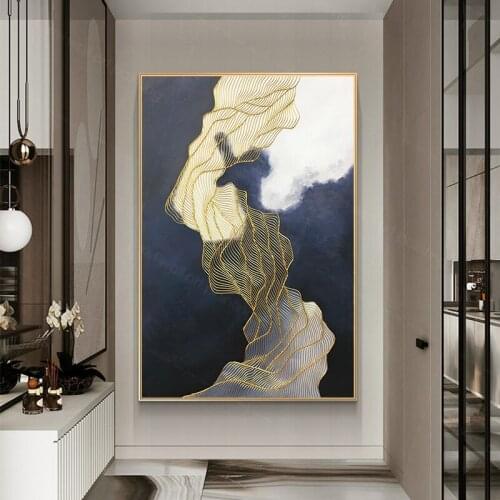 Handmade Abstract Paintings On Canvas Gold Line Living Hallway Wall Art Acrylic Texture Home Decoration Room Decor