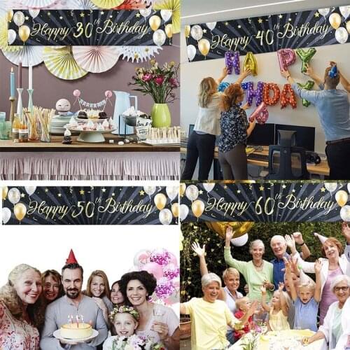 1pc 30 40 50 60 Years Old Golden Glitter Happy Birthday Party Decor Supplies Background Banner Sign Family Party Hanging Flag