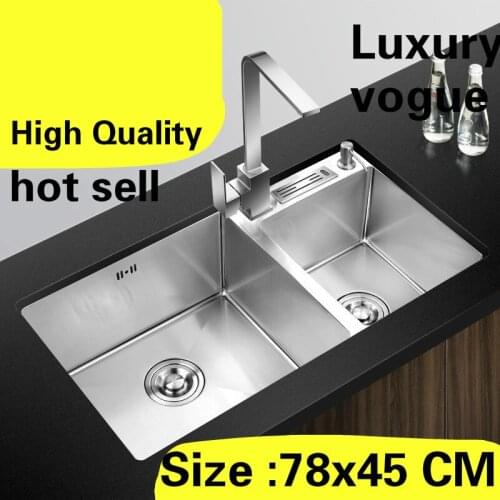 Free shipping Household big kitchen manual sink double groove do the dishes 304 stainless steel hot sell 78x45 CM