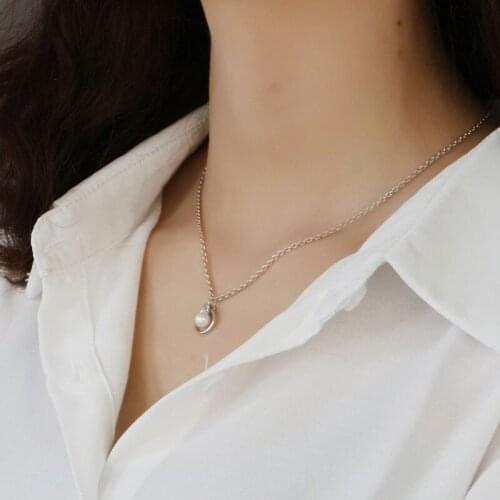 Elegant Quality Silver 925 Jewelry US Fashion Sweet Round Pearl Necklace 925 Sterling Silver Chain for Women