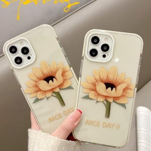 Sunflower Flower Phone Case For iPhone 12 Pro Max 11 X XR Xs 12 Mini 7 8 Plus Silicone Daisy Clear Luxury Lens Protection Cover