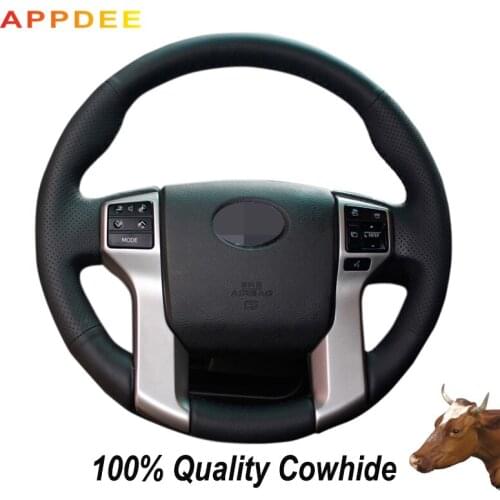 APPDEE Black Genuine Leather Steering Wheel Cover for Toyota Tundra 2013 2014 2015 2016 2017 Tacoma 2011 2012 2013 14 2015 2016
