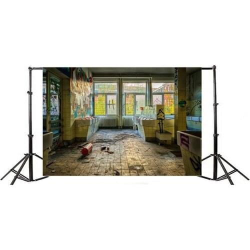 Photography Backdrop Ruined Room Graffiti Hand Paint Mural Artistic Grunge Brick Floor Vintage Window