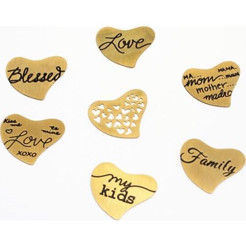 Hot selling stainless steel mix 7 different designs gold curved heart window plate fit curved heart glass floating lockets