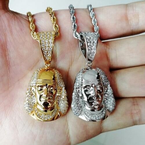 Hip Hop AAA CZirconia Paved Bling Iced Out Benjamin Frankl Character Pendants Necklace for Men Rapper Jewelry Gold Silver Color