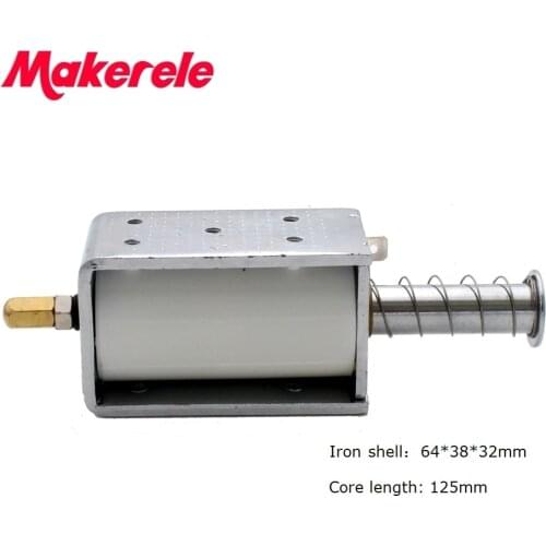 Terminal connecting Push Type Open Frame Linear Solenoid Electromagnet Suction 15N Holding Core length 125mm