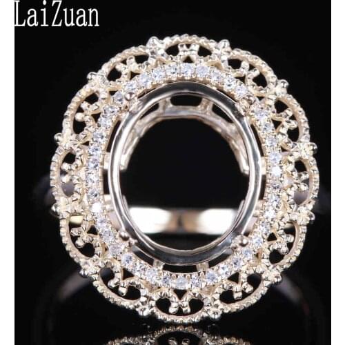 LaiZuan 12x10mm Oval Solid 10k Yellow Gold 0.15CT Natural Diamonds Flower Semi Mount Ring Engagement Women Vintage Fine Jewelry