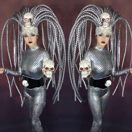 Halloween Party Devil Skull Snake Print Jumpsuit For Women Nightclub Festival Female Singer Gogo Dancer Stage Costumes DWY4756