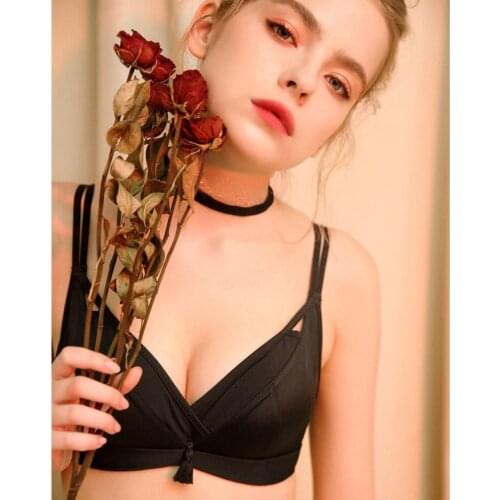 EFIOLY NT19A0042 Gathering No Steel Ring Bra Set Tassel Beauty Back Underwear Women Set Breathable Comfort Lingerie Set