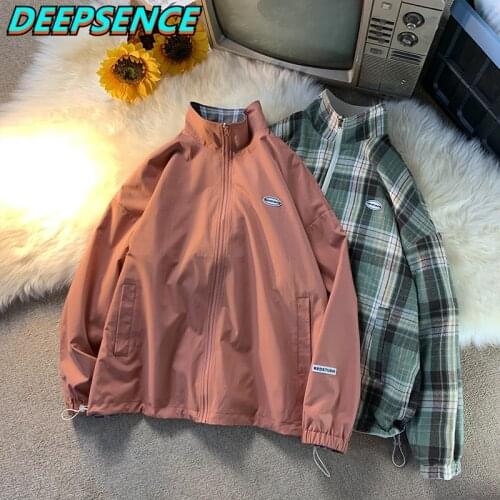 2021 New Coat Spring Autumn Casual Stand Jacket Men Korean Reversible Plaid Fashion All Match Loose Fit Jacktes Men Women