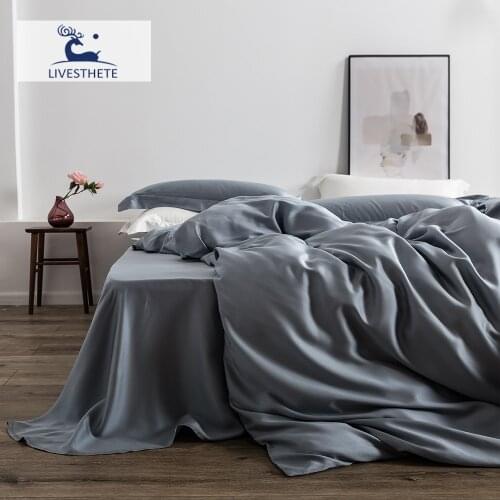 Liv-Esthete Luxury 100% Silk Gray Bedding Set Women Beauty Best For Skin Care Duvet Cover Queen King Bed Linen For Great Sleep