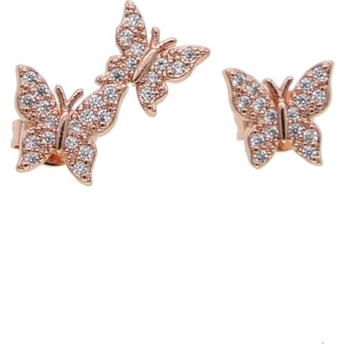 Fashion Cute Mini Butterfly Stud Earring Cubic Zirconia Crystal Round Dream Exquisite Women Girls Earring Party/Wedding Jewelry