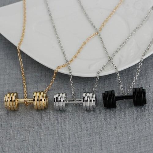 Fashion Sport Barbell Pendant Necklace For Women Girls Classic Design Stronger Sign Charms Choker Jewelry Party Gifts