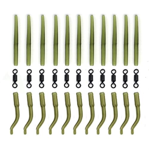 30PCS Carp Fishing Accessories Kit Hair Rig Line Aligner Rubber Anti Tangle Sleeve Rolling Swivels Connector for Carp Rig Making