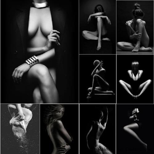 Black and White Sexy Woman Body 5D Diy Diamond Painting Cross Stitch Kits Nude Girl Mosaic Pictures Rhinestone Full Drill Decor