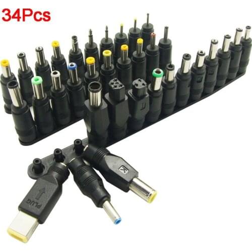 Newest 34pcs/Set 5.5x2.1mm Multi-type Male Jack for DC Plugs for AC Power Adapter Computer Cables Connectors for Notebook Laptop