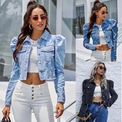 2021 Autumn New Ladies Denim Clothes Washed Commuter Fashion Casual All-match Lapel Short Womens Fashion Denim Jacket WP24