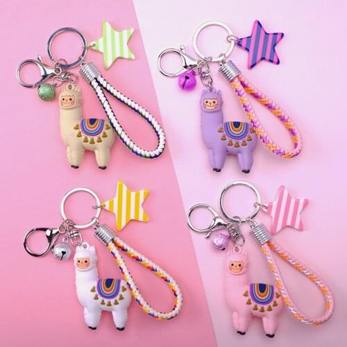 New Arrival PVC Cute Alpaca Animal Keychain Doll Creative Cartoon Little Sheep Bag Charms Pendant Jewelry Party Gift Women