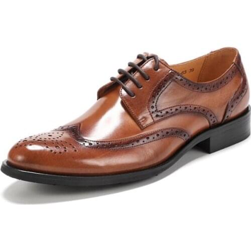 New arrival fashion carved mens shoes genuine leather pointed toe brogue shoes formal party dress shoes lace up work shoes
