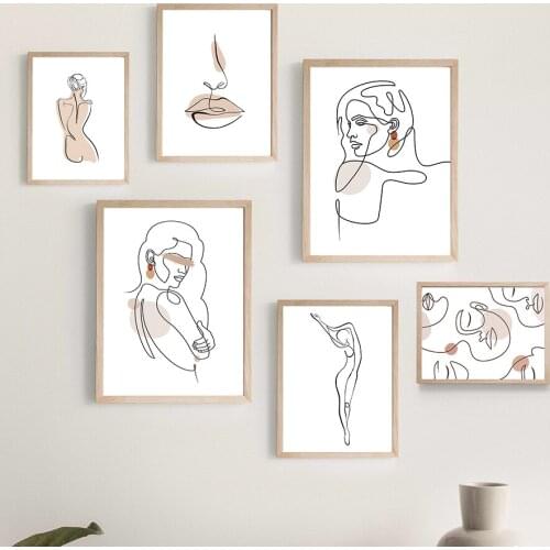 Minimalist Line Color Block Girl Face Body Nordic Posters And Prints Wall Art Canvas Painting Wall Pictures For Living Room